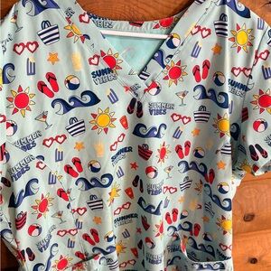 Summer Vibes Patterned Scrub Top